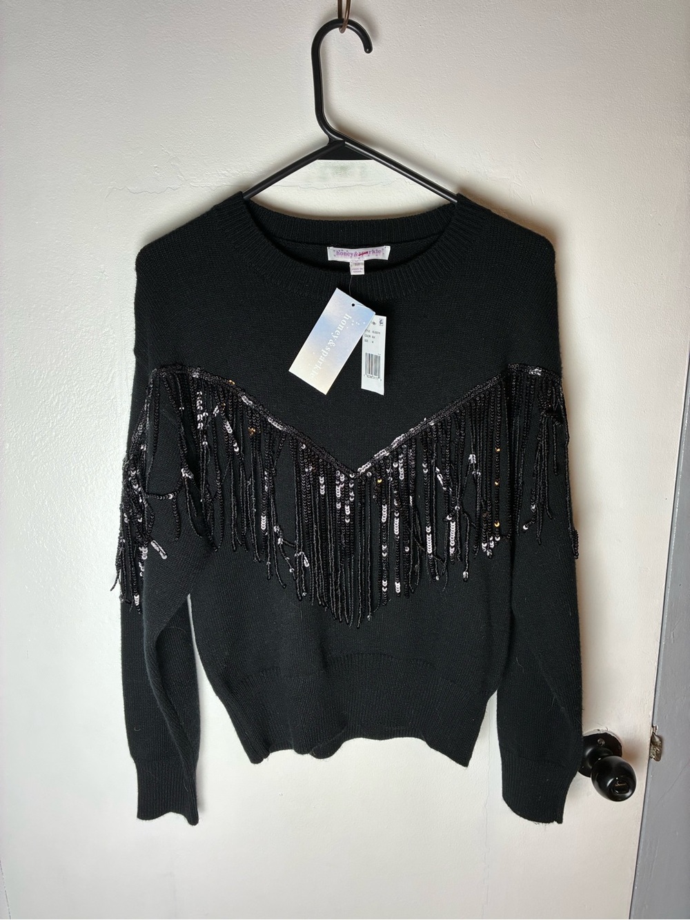 Black Sequin Fringe Sweater